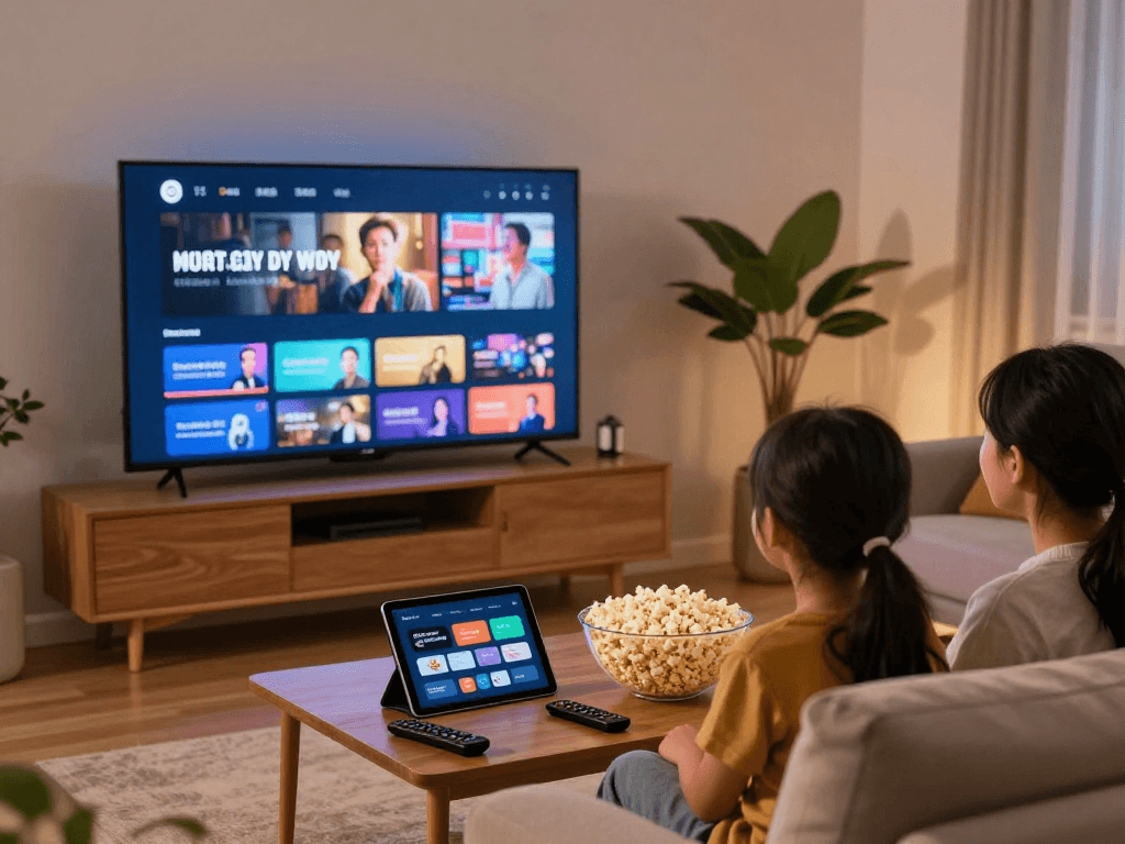 Atlas pro : Soirée de visionnage en famille avec IPTV, ambiance chaleureuse