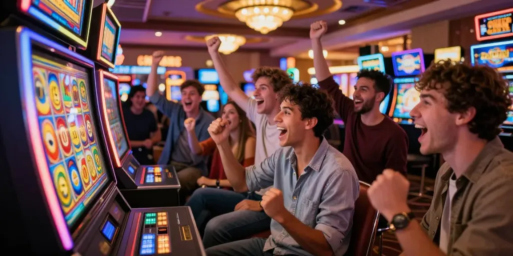Pengalaman bermain situs slot dalam suasana kasino yang meriah dan penuh warna.